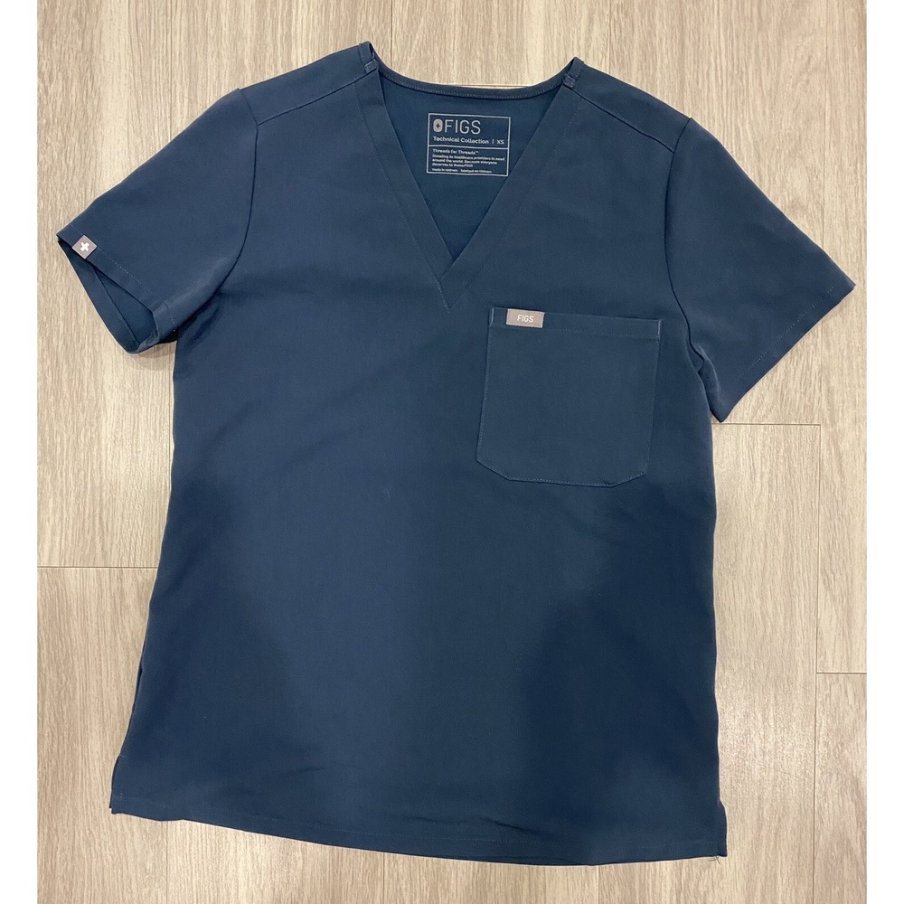 Figs Womens Scrub Top Size XS Solid Navy Blue Nursing Medical Style FW1000